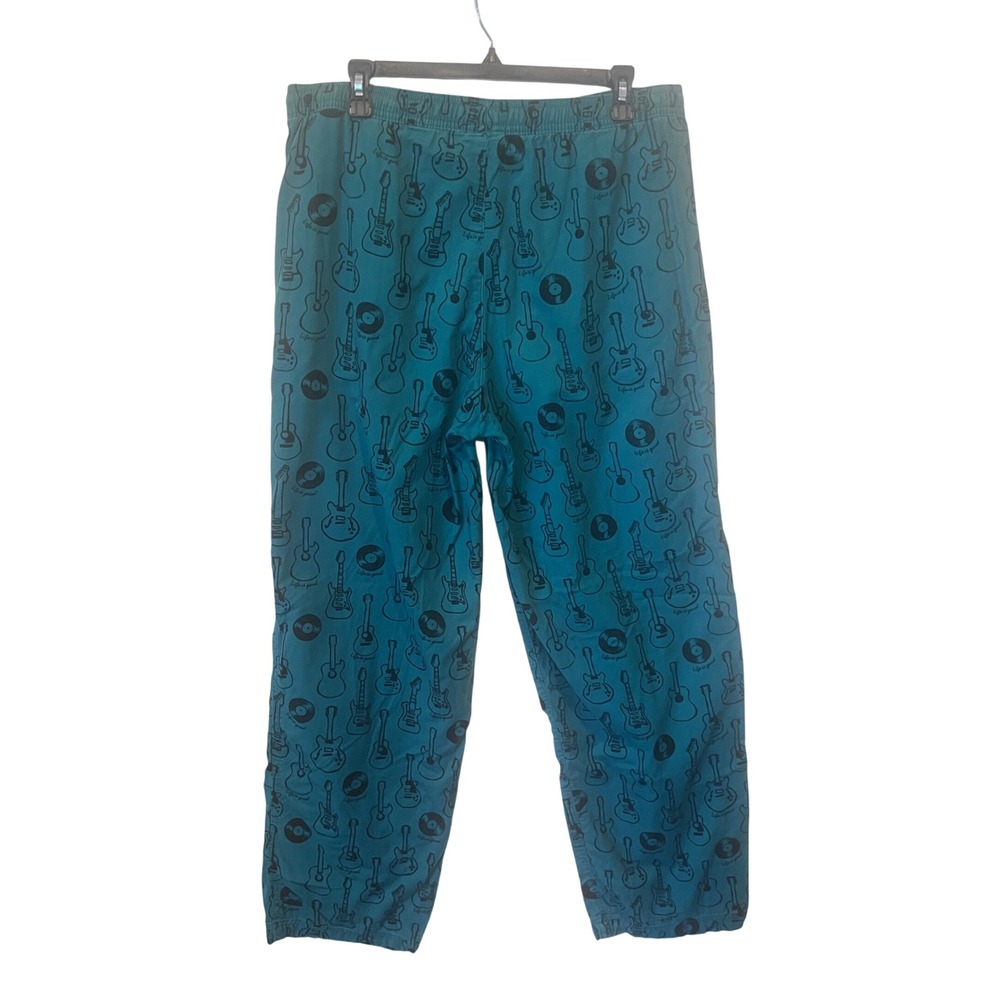 Life is Good Sleep Green Guitar Vinyl‎ Record Print Pajama Lounge Pants Large